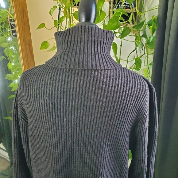 ZARA | Long Sleeve Turtleneck Buttoned Ribbed Black Sweater Dress (Size S) - Picture 4 of 11